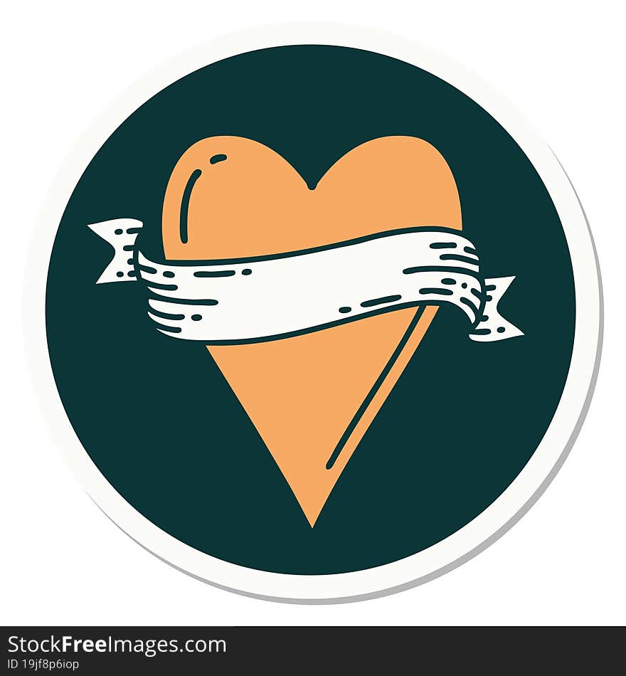 Tattoo Style Sticker Of A Heart And Banner