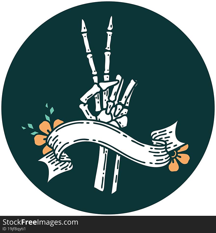 icon with banner of a skeleton hand giving a peace sign