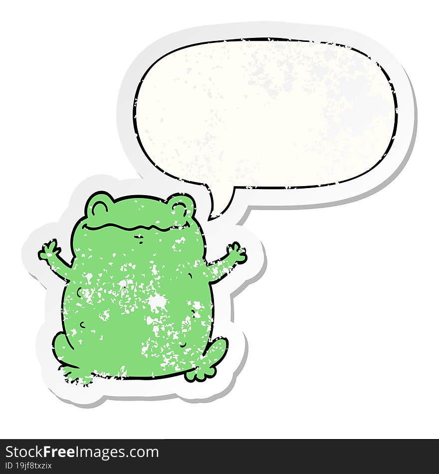 cartoon toad and speech bubble distressed sticker