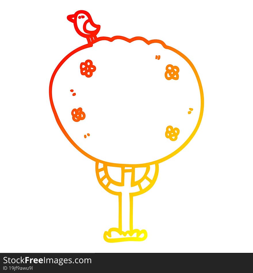 warm gradient line drawing cartoon tree