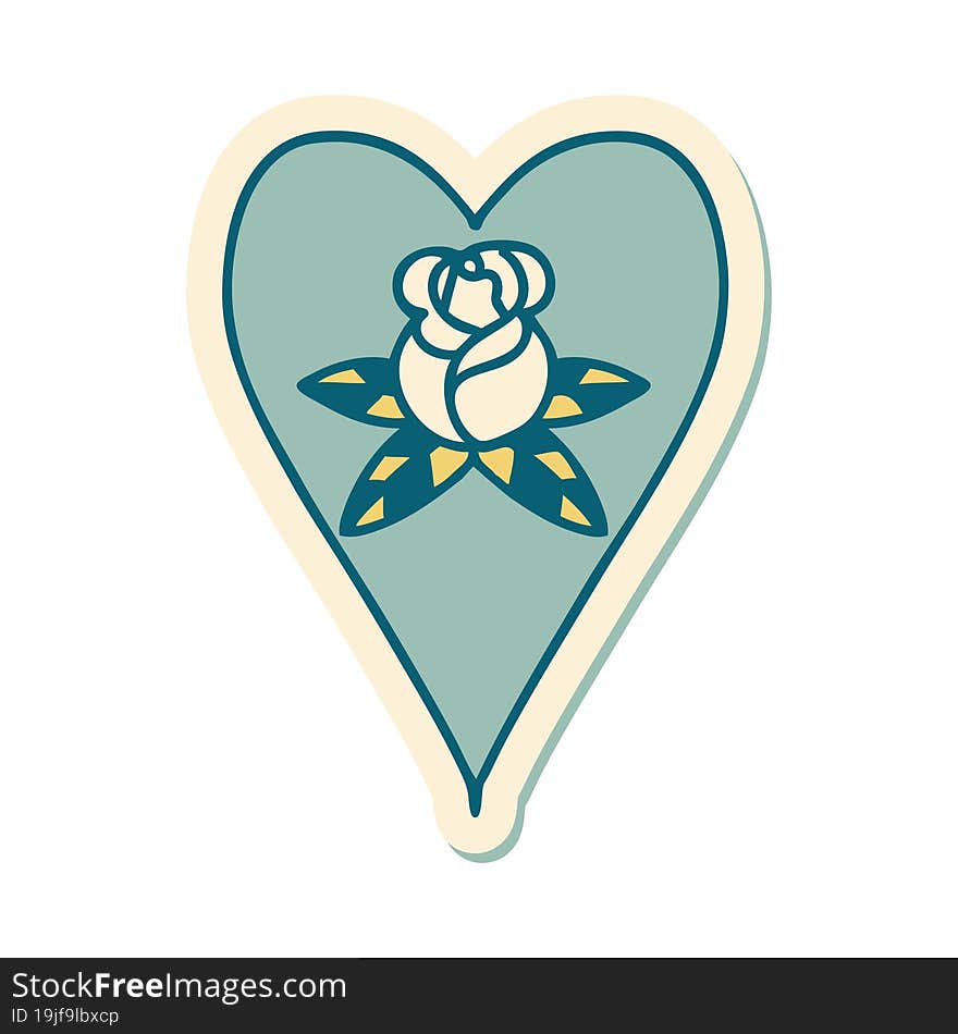 Tattoo Style Sticker Of A Heart And Flowers