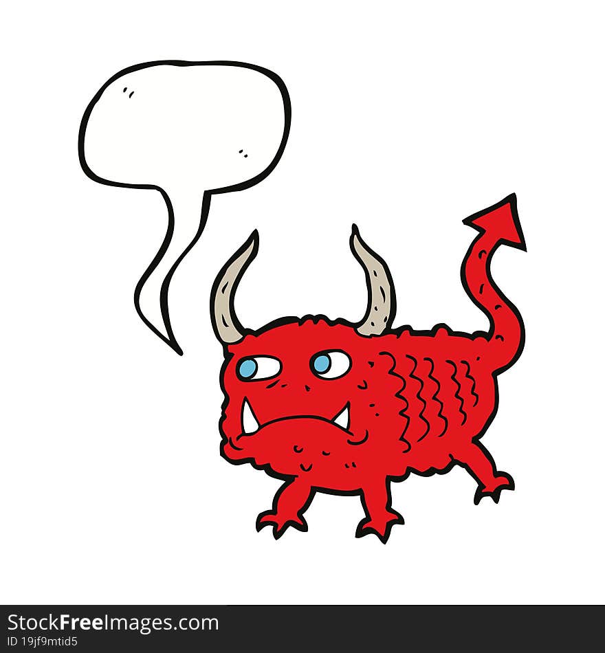 cartoon little demon with speech bubble