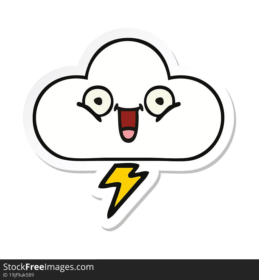 sticker of a cute cartoon thunder cloud