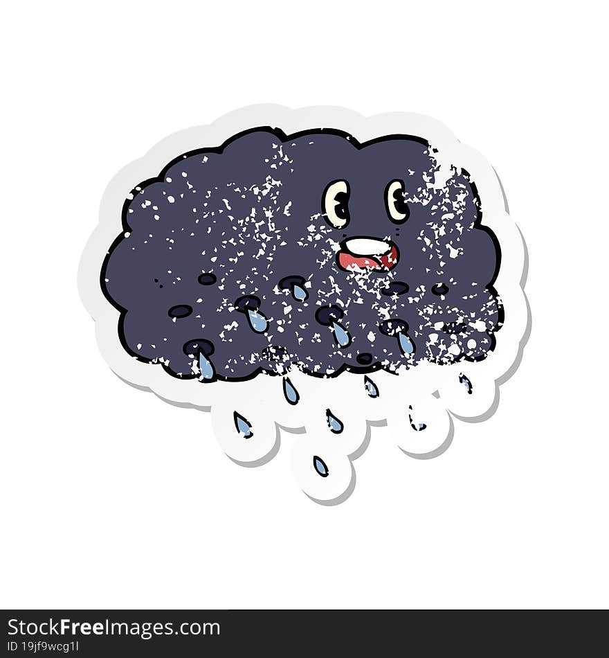 retro distressed sticker of a cartoon rain cloud