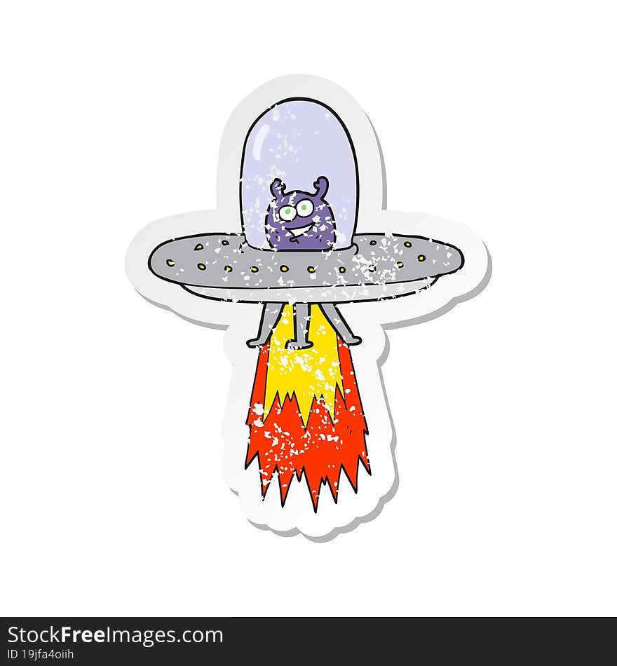 retro distressed sticker of a cartoon space alien