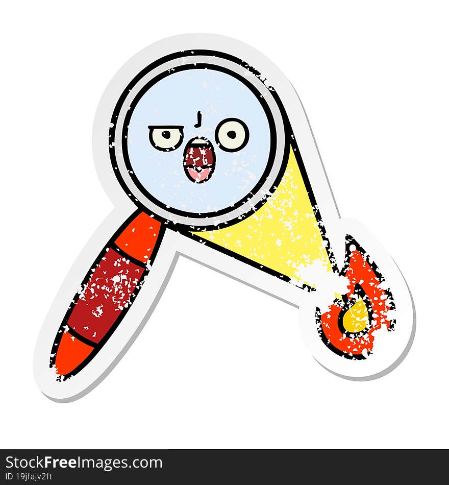 Distressed Sticker Of A Cute Cartoon Magnifying Glass