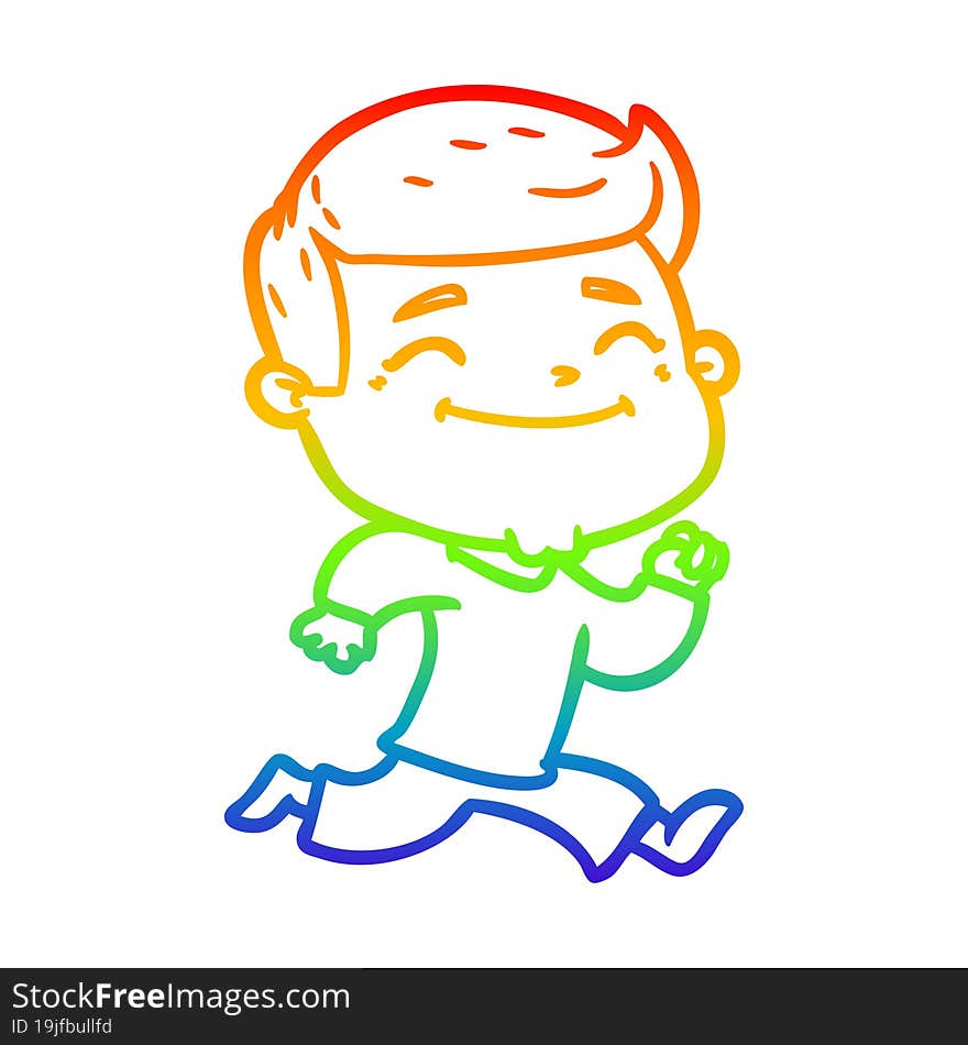 rainbow gradient line drawing of a happy cartoon man running