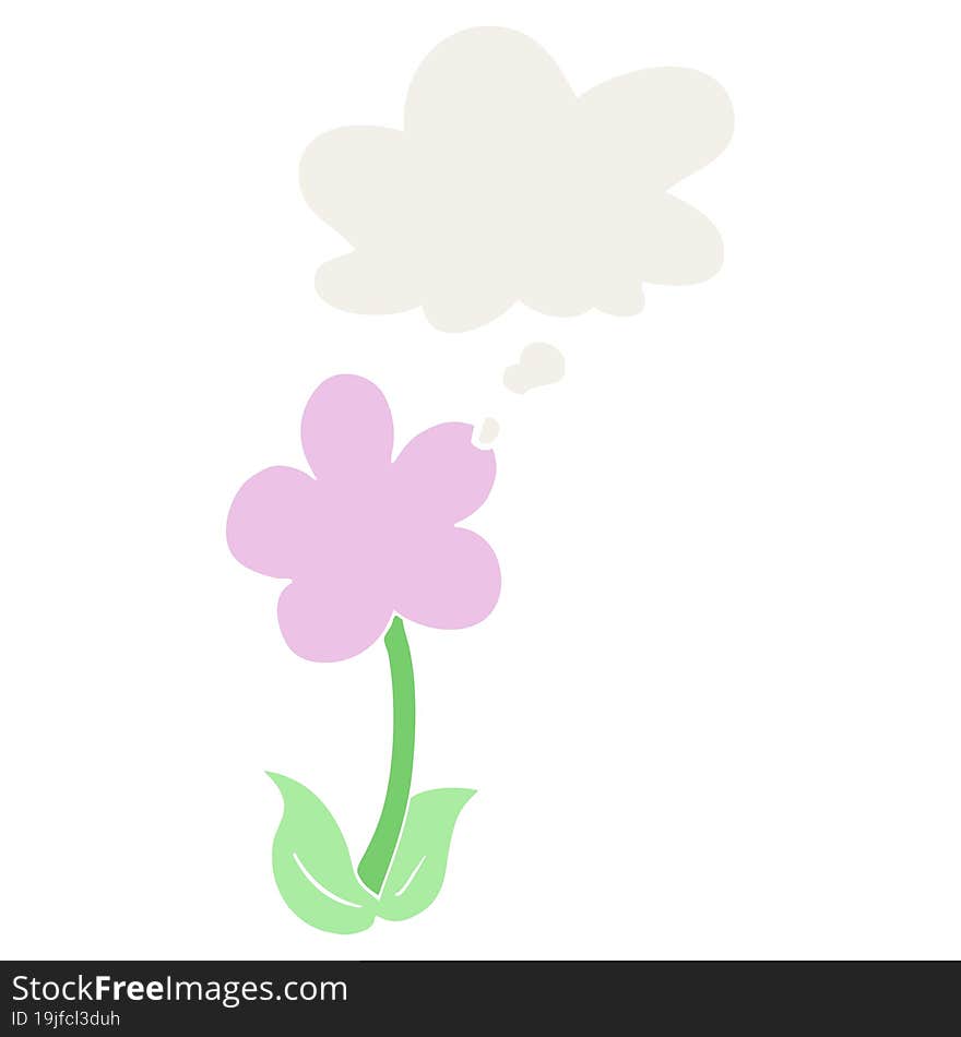 Cute Cartoon Flower And Thought Bubble In Retro Style