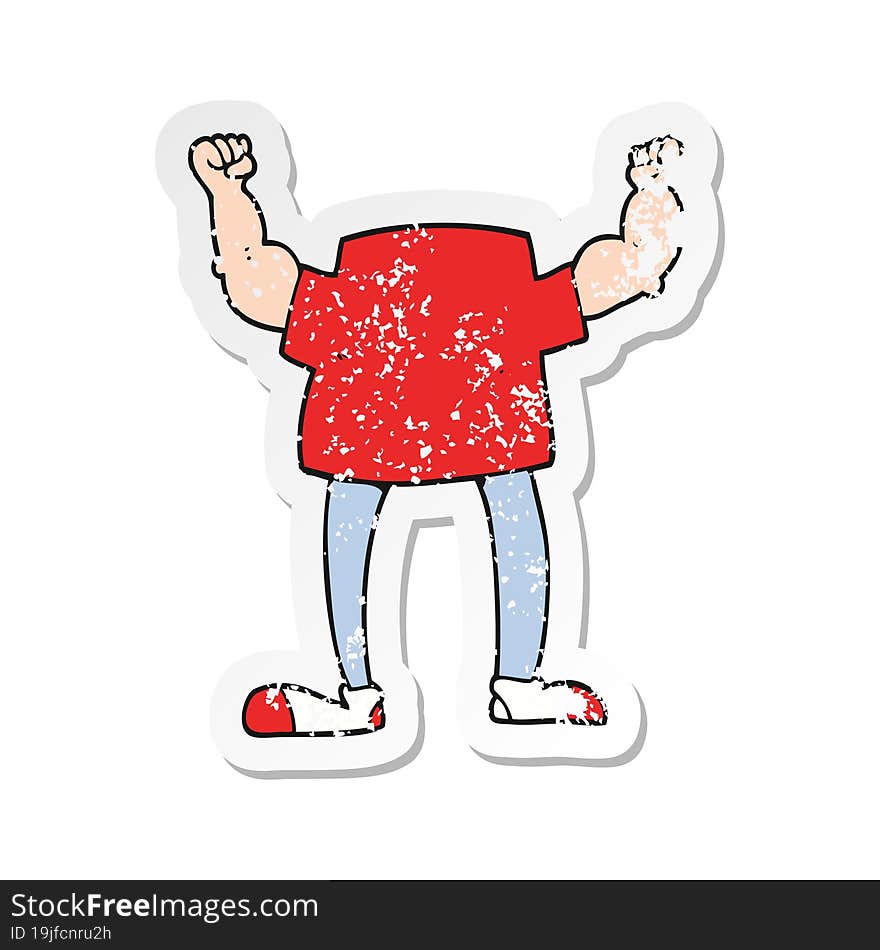 retro distressed sticker of a cartoon headless man