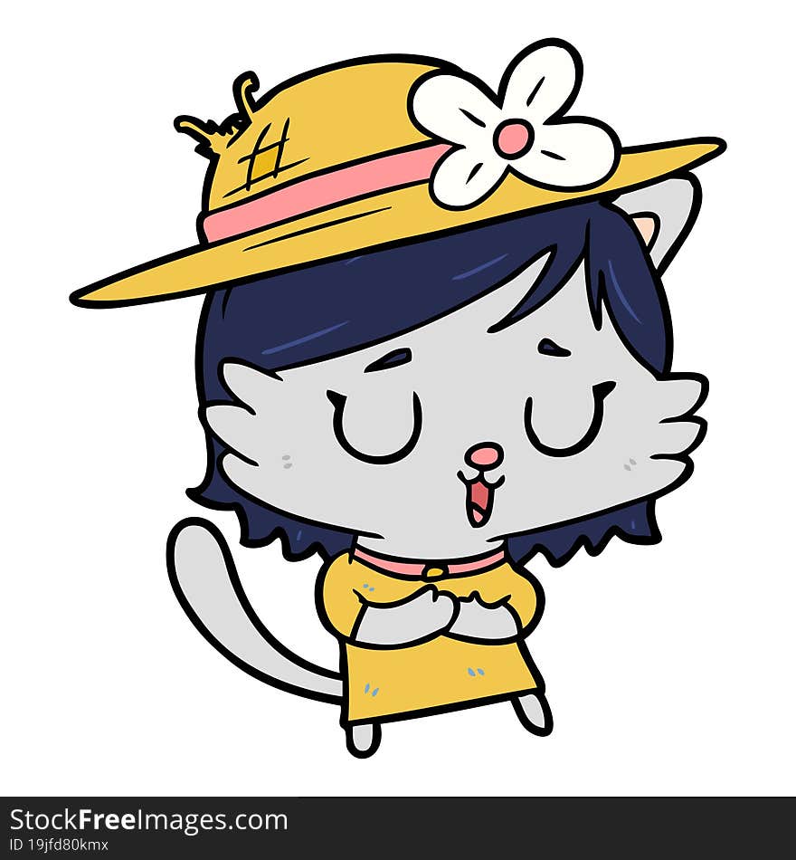 cartoon cat wearing summer hat. cartoon cat wearing summer hat