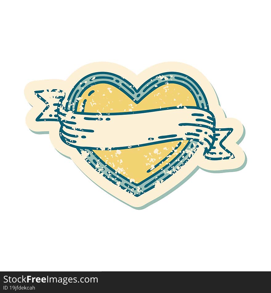 iconic distressed sticker tattoo style image of a heart and banner. iconic distressed sticker tattoo style image of a heart and banner