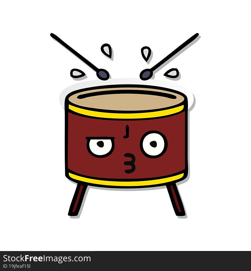 Distressed Sticker Of A Cute Cartoon Drum