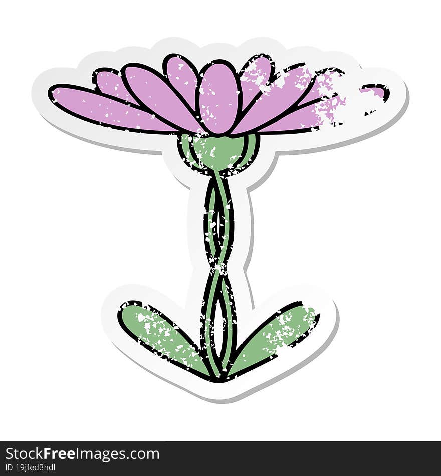 distressed sticker of a cute cartoon flower