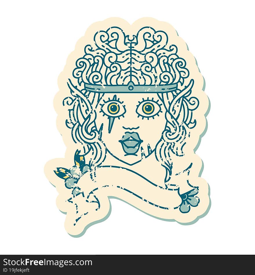 Retro Tattoo Style elf barbarian character face. Retro Tattoo Style elf barbarian character face