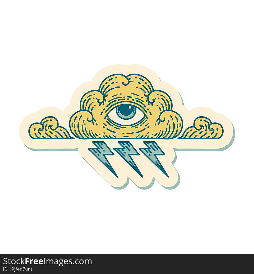 sticker of tattoo in traditional style of an all seeing eye cloud. sticker of tattoo in traditional style of an all seeing eye cloud