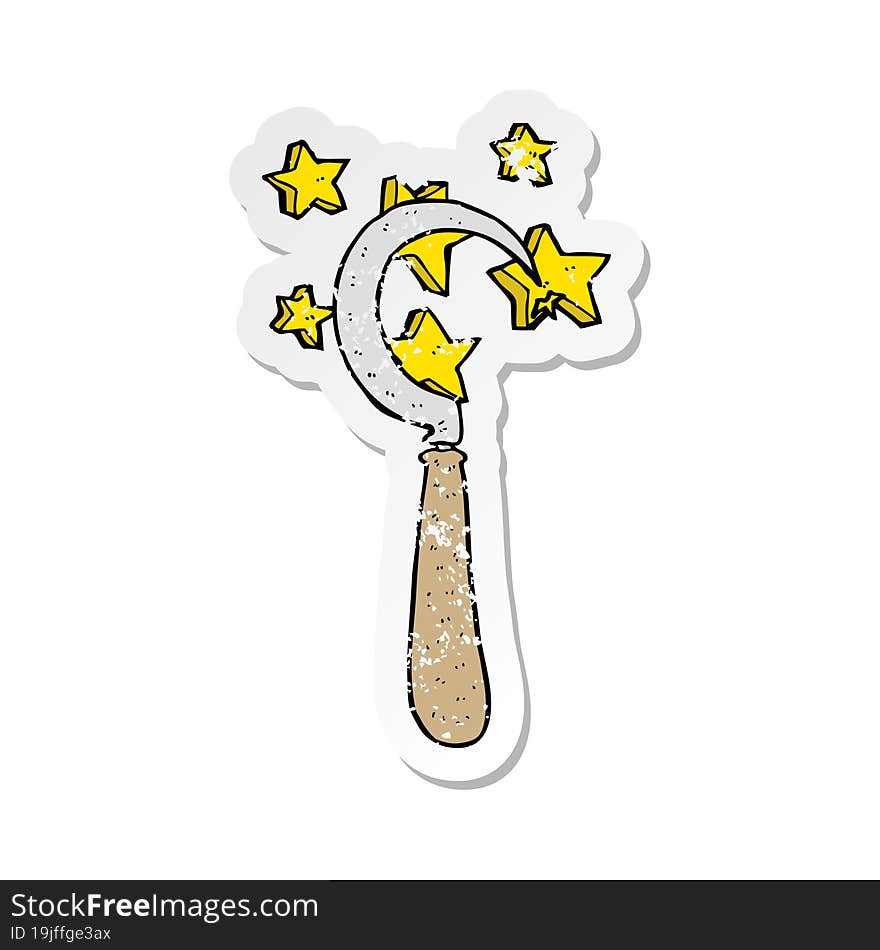 retro distressed sticker of a cartoon magic sickle