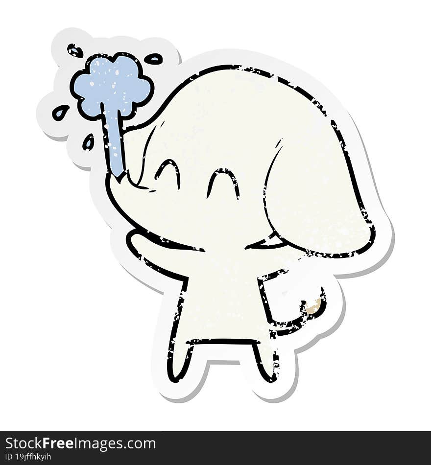 Distressed Sticker Of A Cute Cartoon Elephant Spouting Water