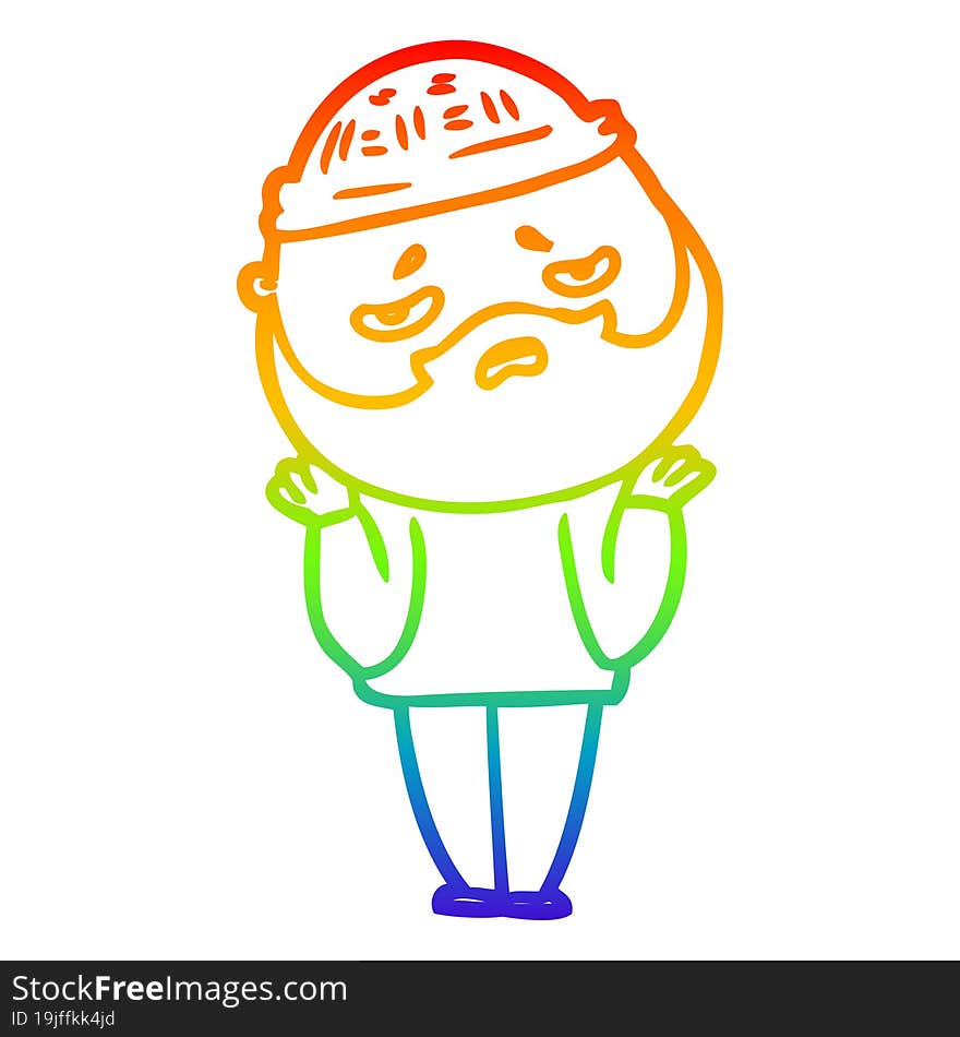 rainbow gradient line drawing cartoon worried man with beard