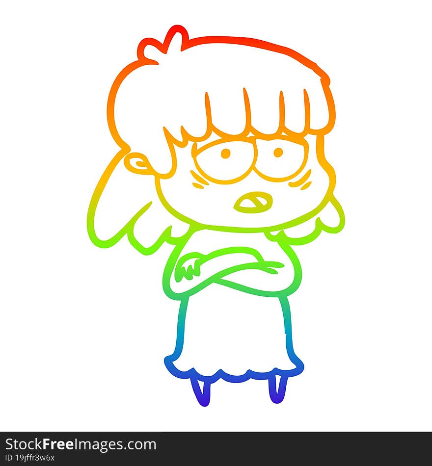 Rainbow Gradient Line Drawing Cartoon Tired Woman