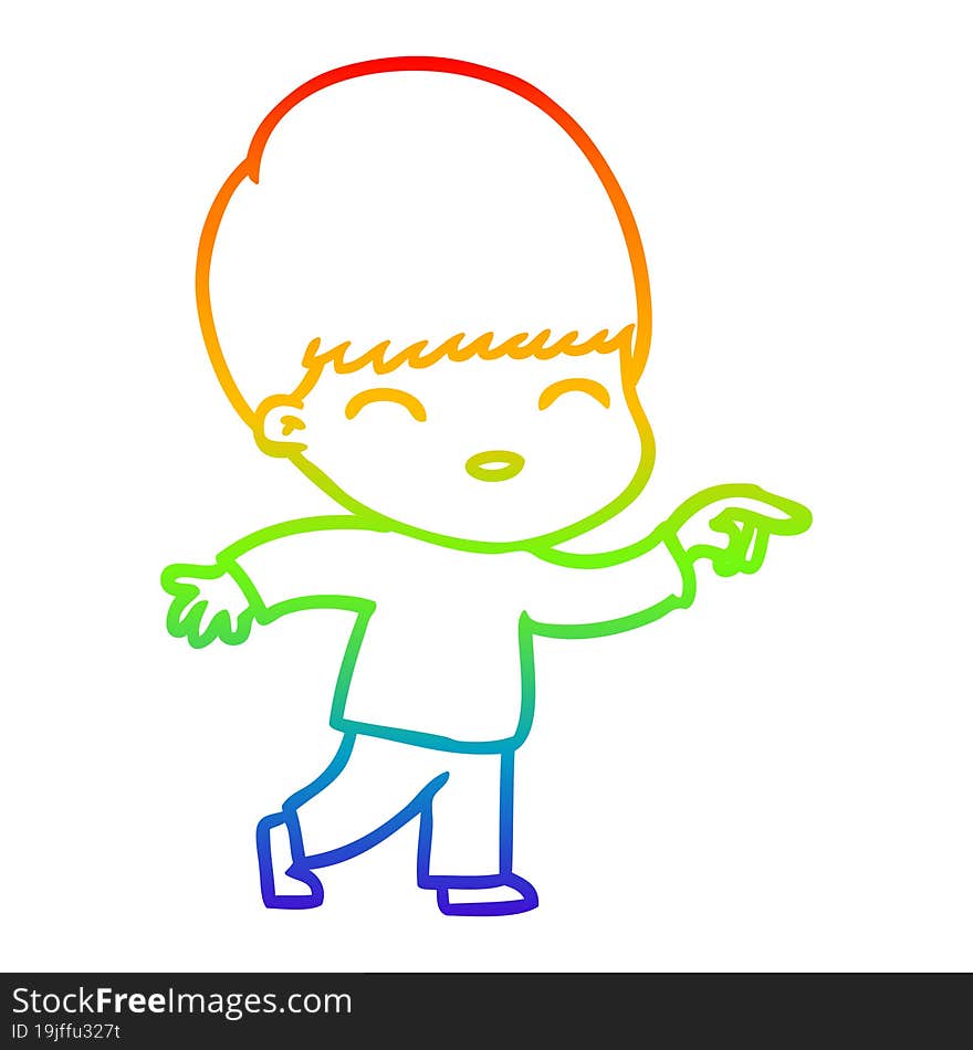 rainbow gradient line drawing of a happy cartoon boy