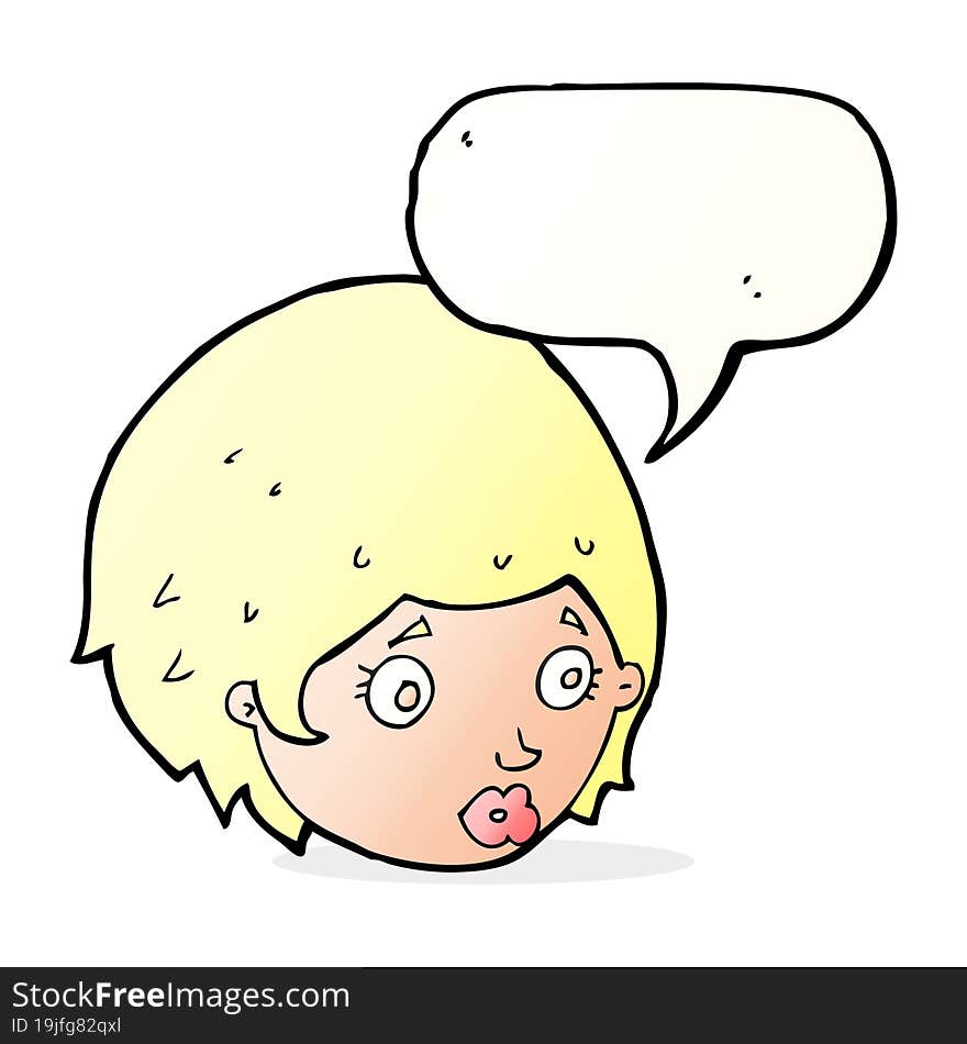 cartoon girl with concerned expression with speech bubble