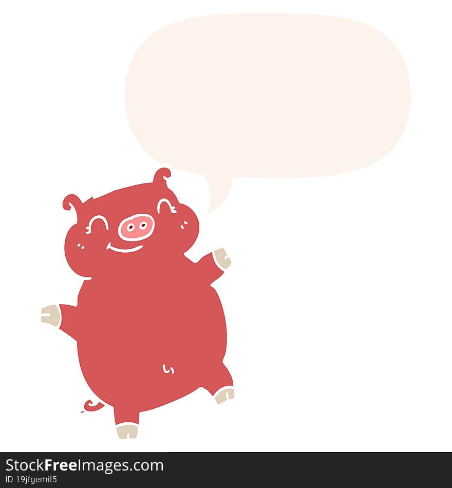 cartoon pig and speech bubble in retro style