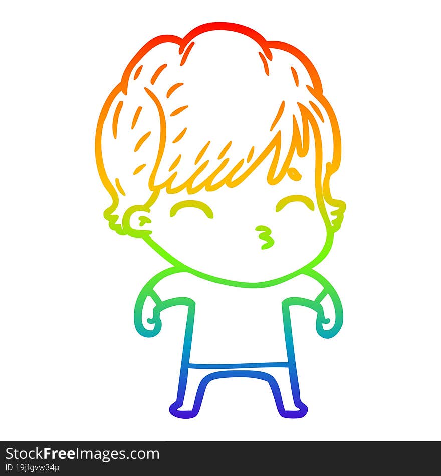 rainbow gradient line drawing cartoon woman thinking