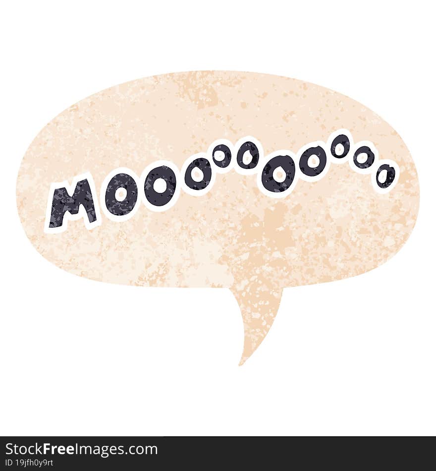 cartoon moo noise and speech bubble in retro textured style