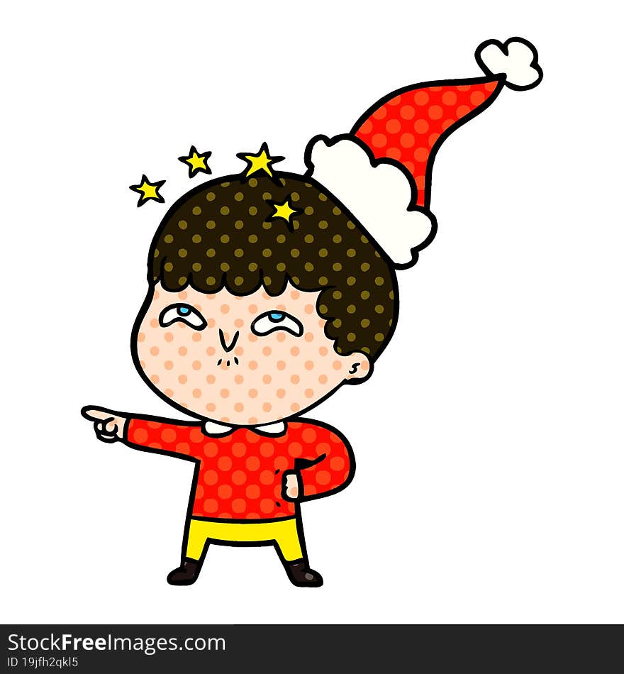 Comic Book Style Illustration Of A Amazed Boy Wearing Santa Hat