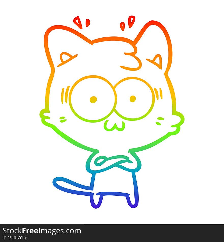 rainbow gradient line drawing cartoon surprised cat