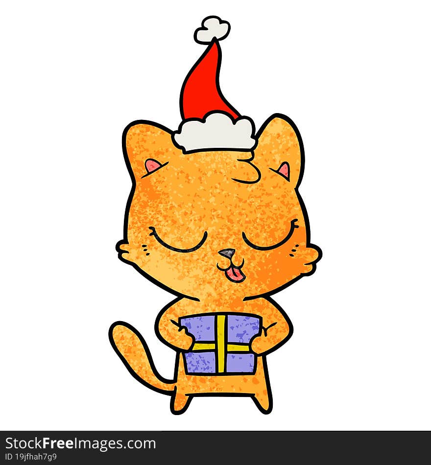 cute textured cartoon of a cat wearing santa hat