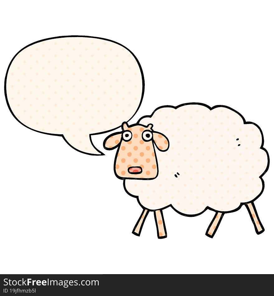 cartoon sheep and speech bubble in comic book style