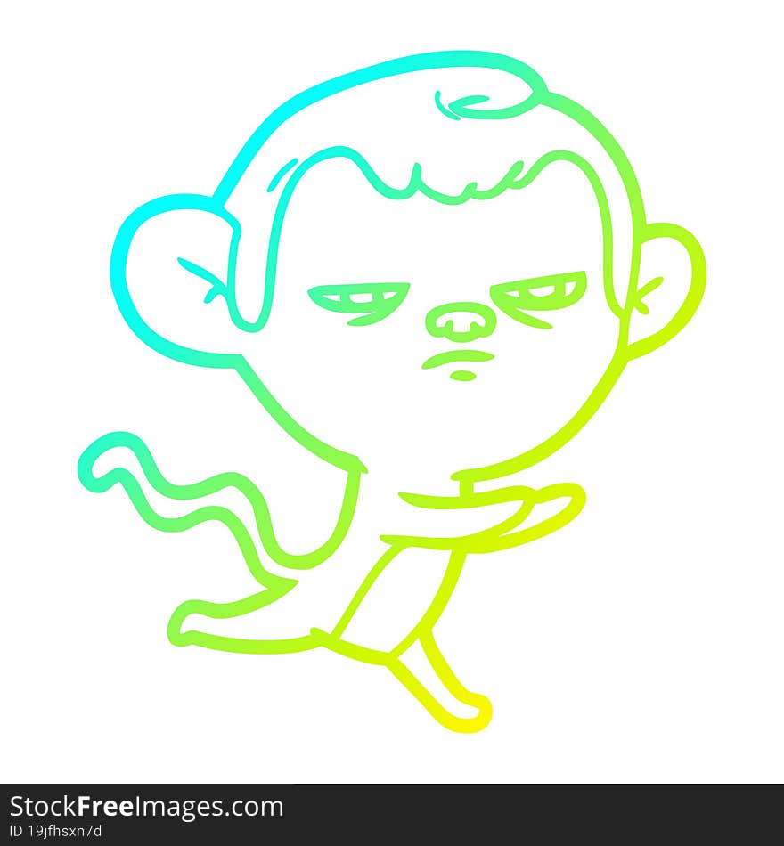 cold gradient line drawing of a cartoon monkey