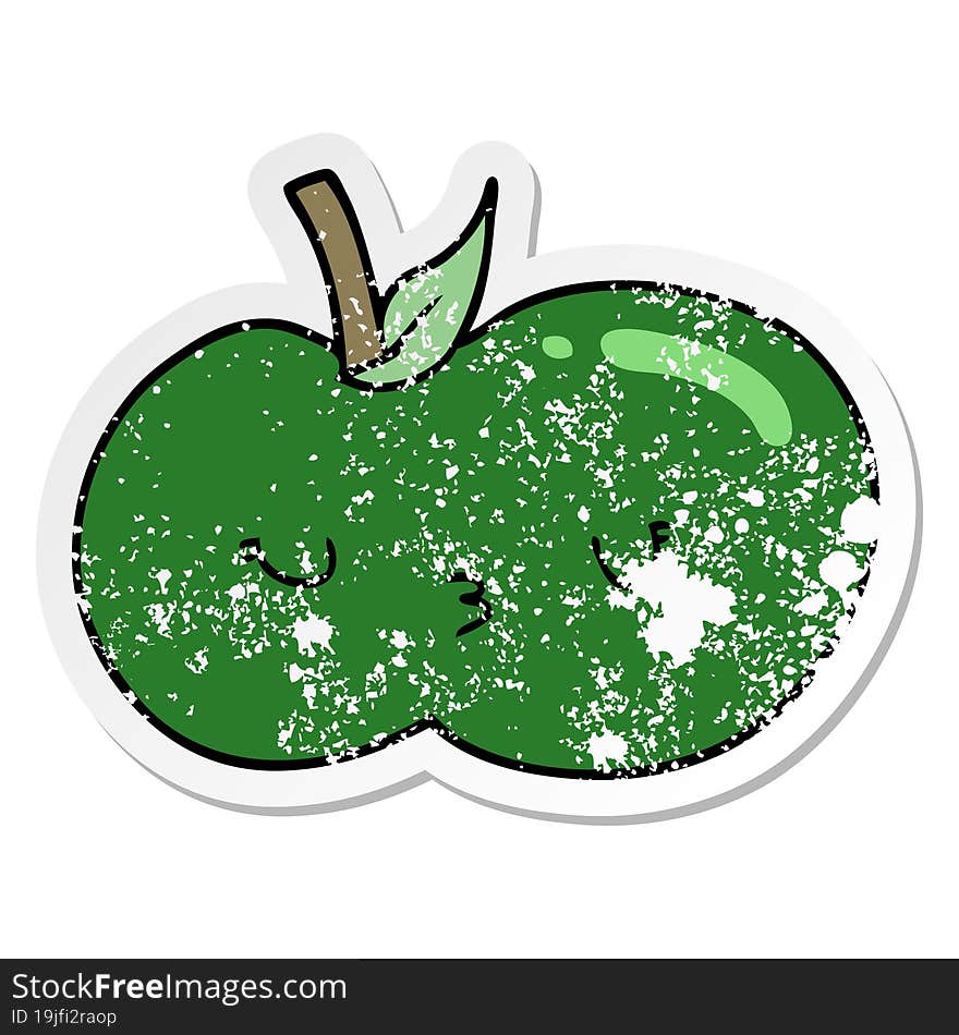 distressed sticker of a cartoon cute apple