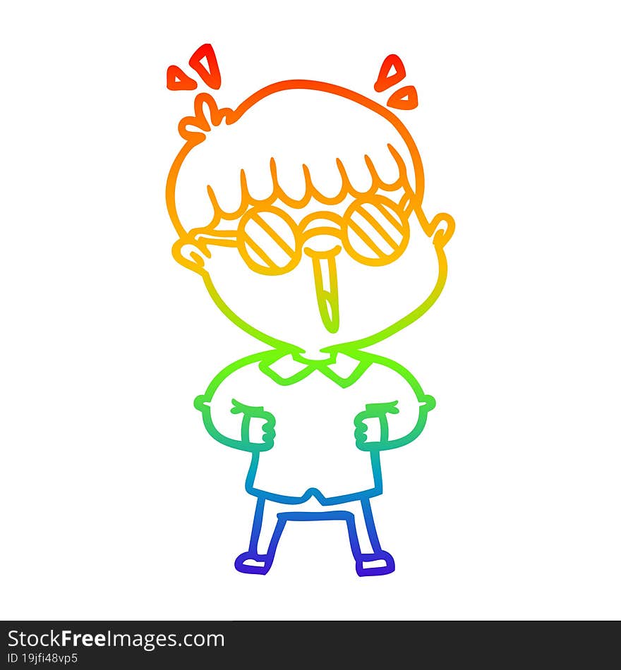 rainbow gradient line drawing cartoon boy wearing spectacles