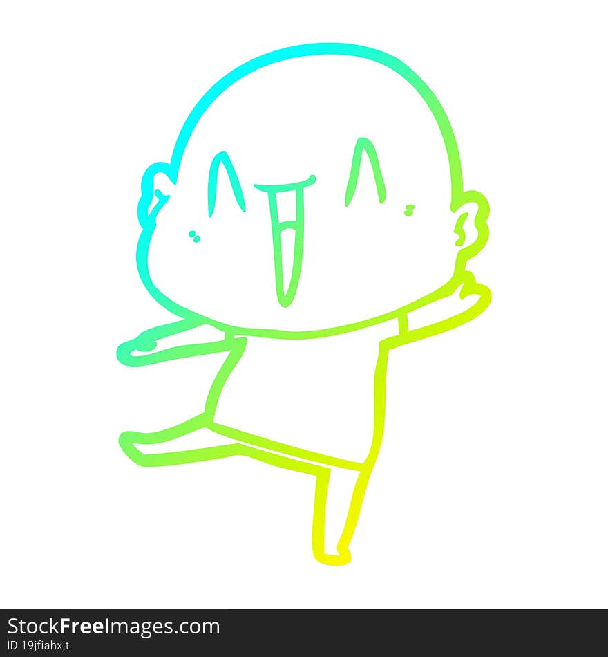 cold gradient line drawing happy cartoon bald man