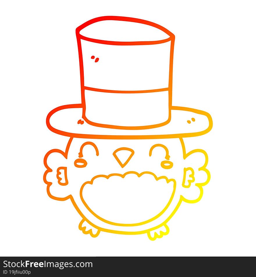 warm gradient line drawing cartoon owl wearing top hat