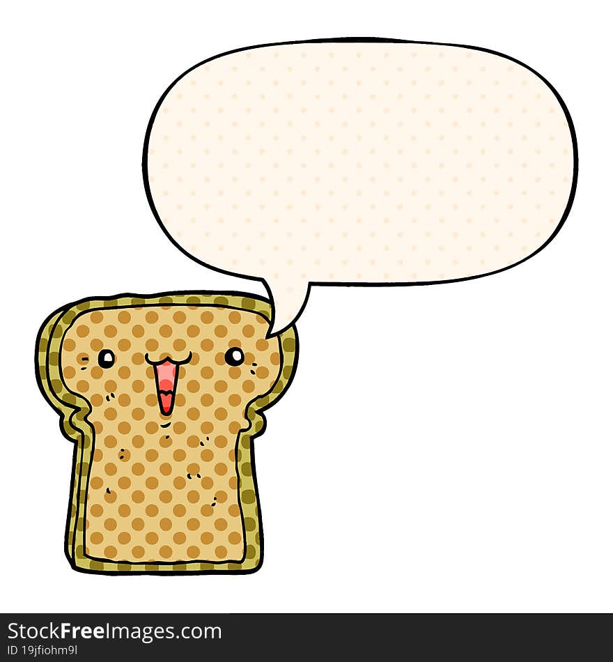 cute cartoon toast with speech bubble in comic book style