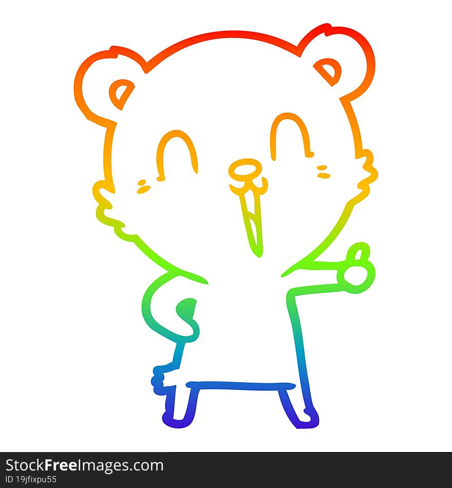 rainbow gradient line drawing of a happy laughing cartoon bear