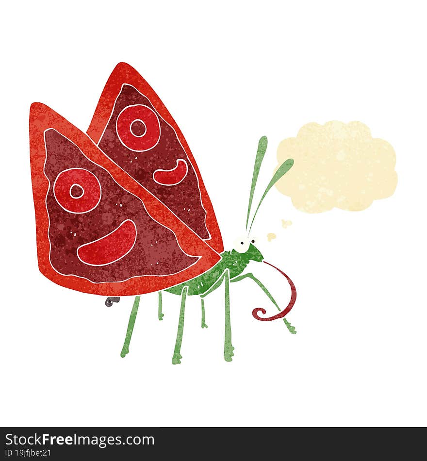 cartoon funny butterfly with thought bubble