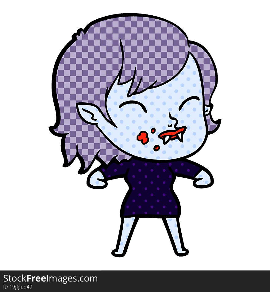 cartoon vampire girl with blood on cheek. cartoon vampire girl with blood on cheek