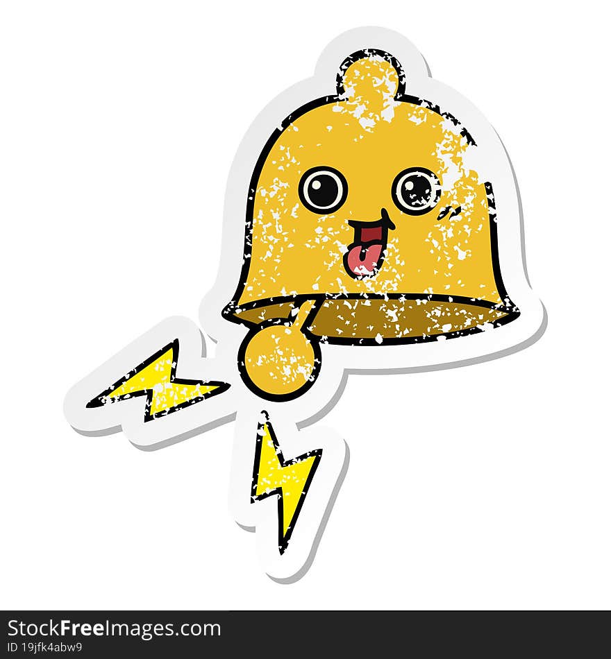 Distressed Sticker Of A Cute Cartoon Ringing Bell