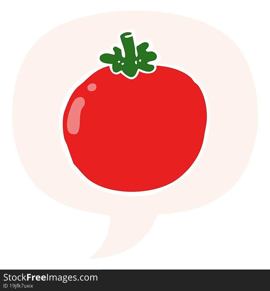 cartoon tomato and speech bubble in retro style