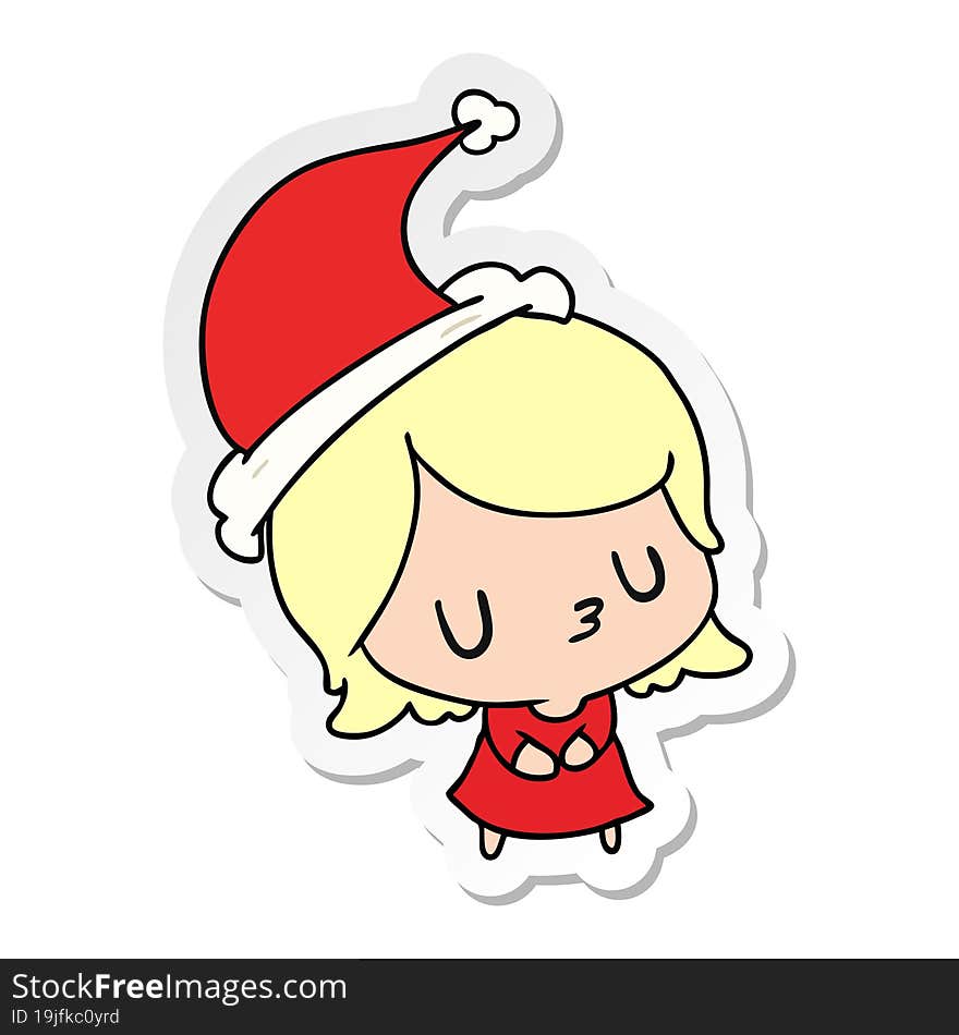 hand drawn christmas sticker cartoon of kawaii girl