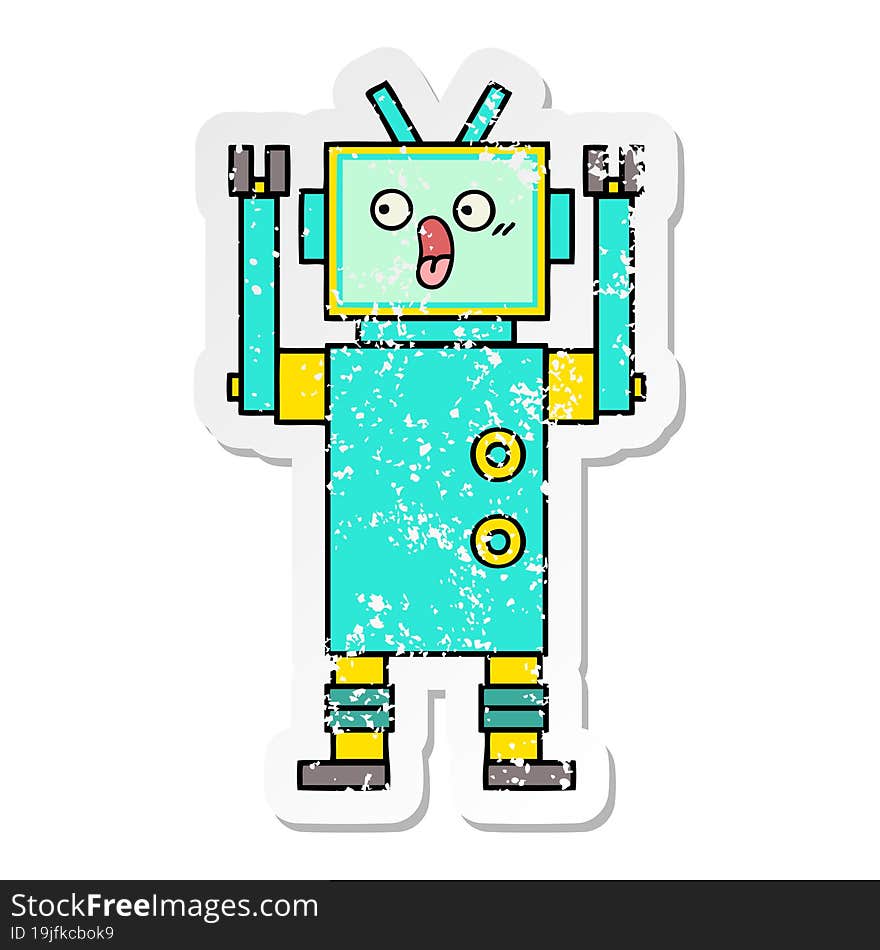 Distressed Sticker Of A Cute Cartoon Robot