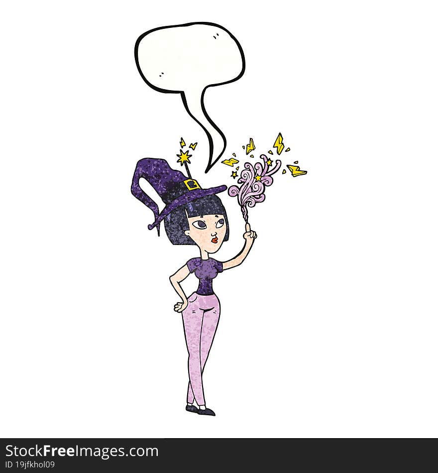 speech bubble textured cartoon witch