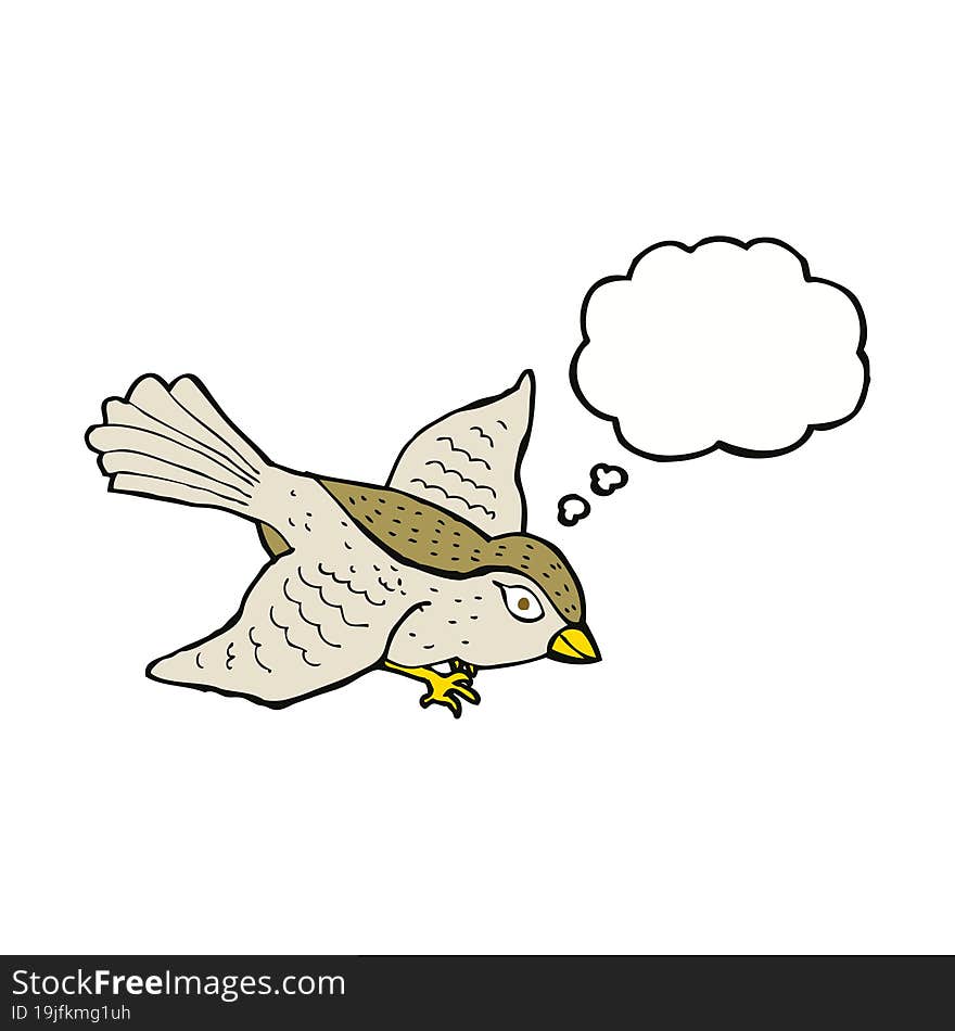 cartoon flying bird with thought bubble