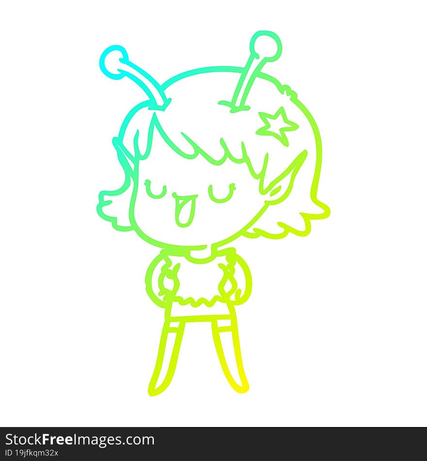 cold gradient line drawing happy alien girl cartoon