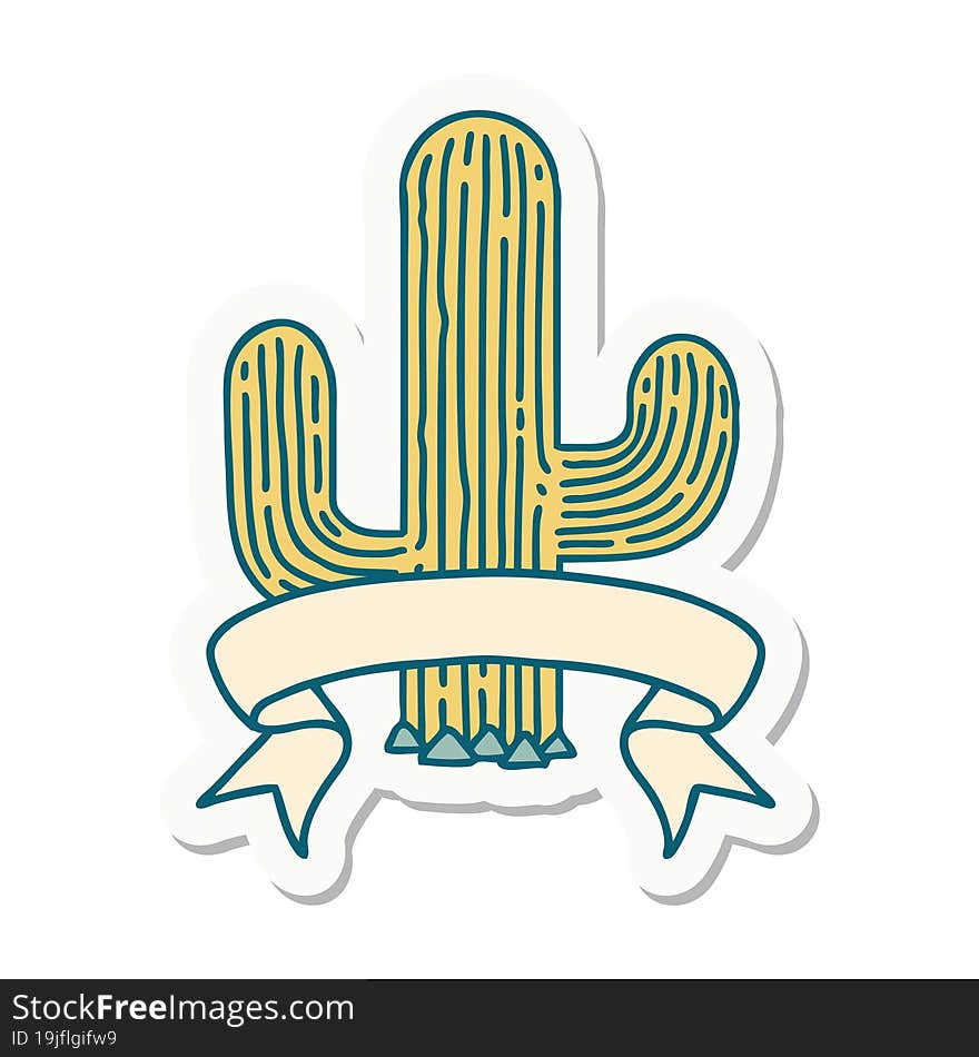 tattoo sticker with banner of a cactus