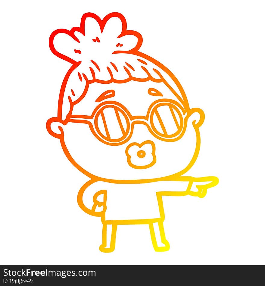 warm gradient line drawing of a cartoon woman wearing spectacles